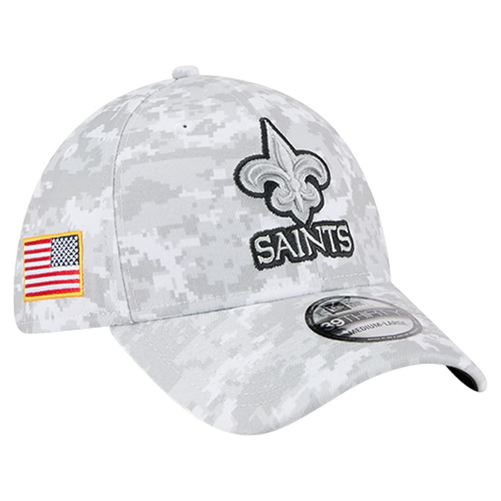 New Orleans Saints New Era 2025 Salute to Service Digital Camo Fan Pack 39THIRTY Flex Hat White - NFL