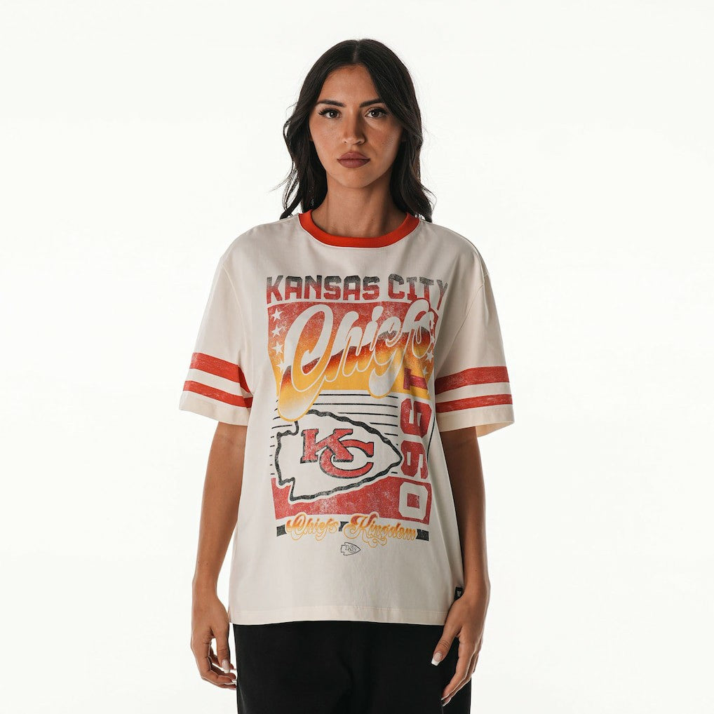 Kansas City Chiefs The Wild Collective Women's Vintage Drop Shoulder Oversized Boyfriend T-Shirt Cream - NFL