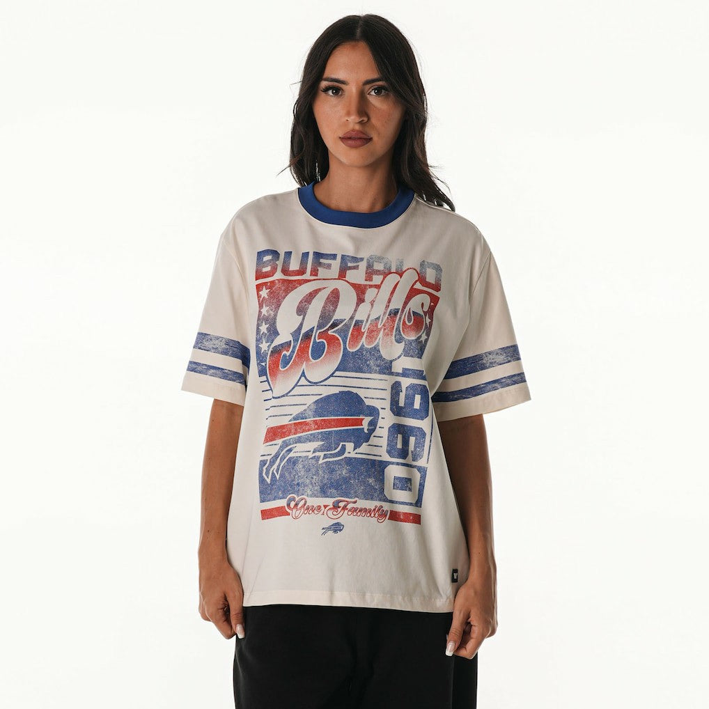 Buffalo Bills The Wild Collective Women's Vintage Drop Shoulder Oversized Boyfriend T-Shirt Cream - NFL