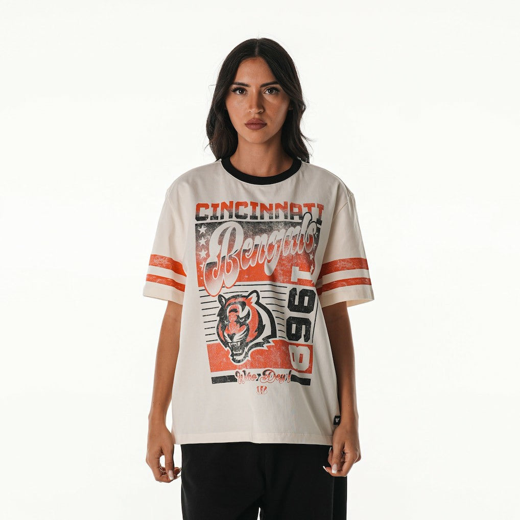 Cincinnati Bengals The Wild Collective Women's Vintage Drop Shoulder Oversized Boyfriend T-Shirt Cream - NFL