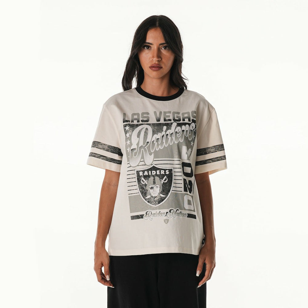 Las Vegas Raiders The Wild Collective Women's Vintage Drop Shoulder Oversized Boyfriend T-Shirt Cream - NFL