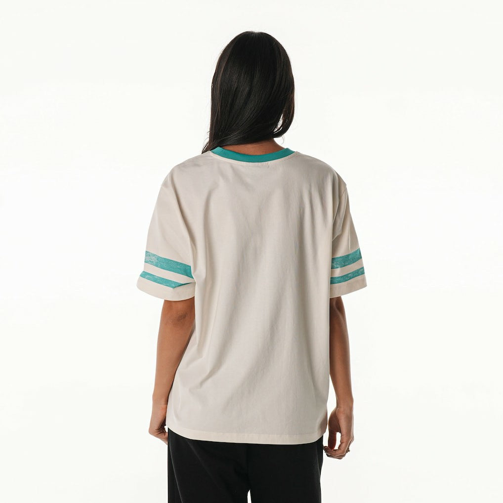 Miami Dolphins The Wild Collective Women's Vintage Drop Shoulder Oversized Boyfriend T-Shirt Cream - NFL