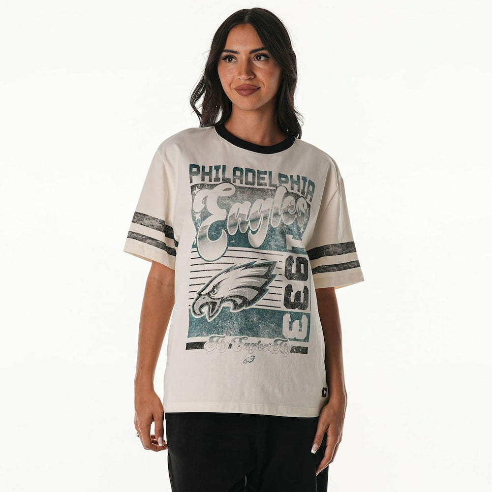 Philadelphia Eagles The Wild Collective Women's Vintage Drop Shoulder Oversized Boyfriend T-Shirt Cream - NFL