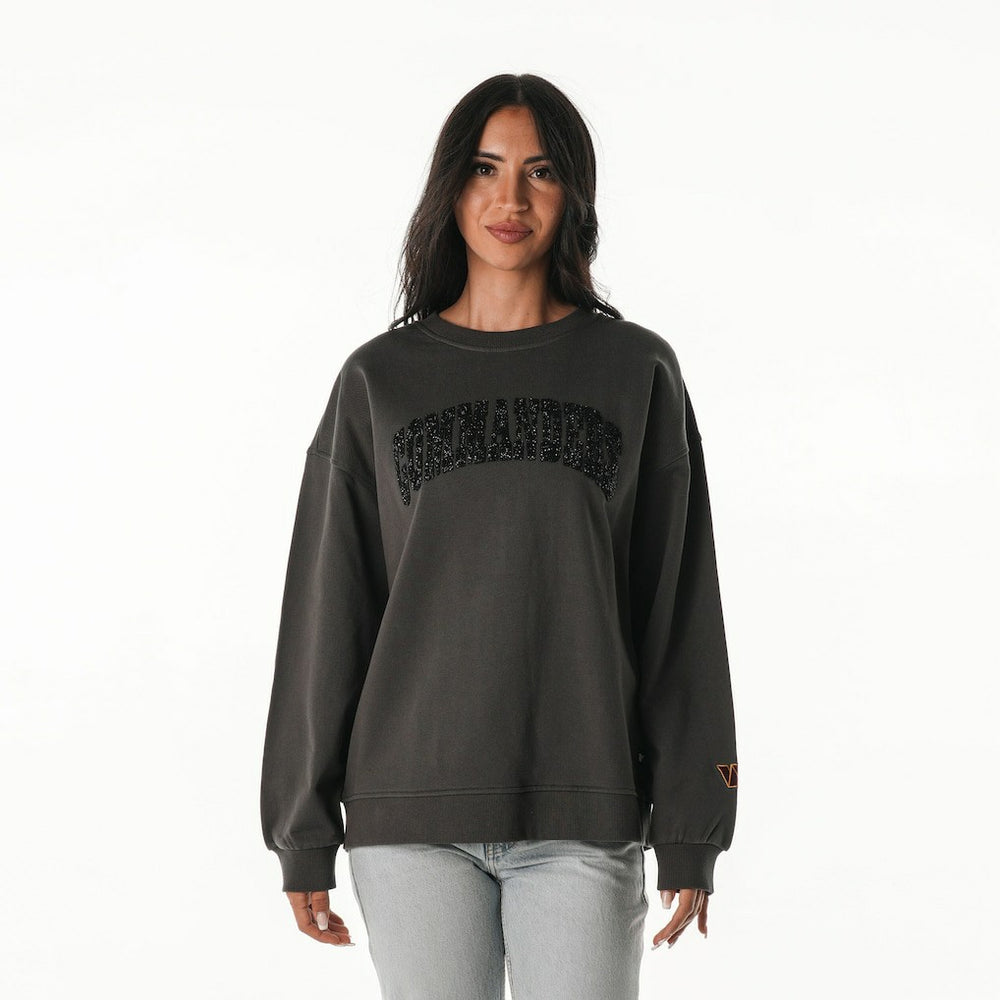 Washington Commanders The Wild Collective Women's Rock Crystal Oversized Crewneck Sweatshirt Charcoal - NFL