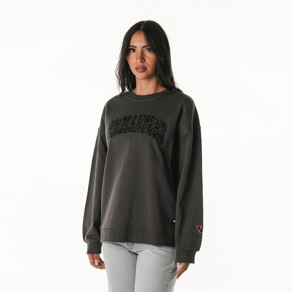 Washington Commanders The Wild Collective Women's Rock Crystal Oversized Crewneck Sweatshirt Charcoal - NFL