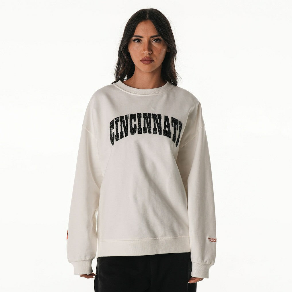 Cincinnati Bengals The Wild Collective Women's Rock Crystal Oversized Crewneck Sweatshirt White - NFL