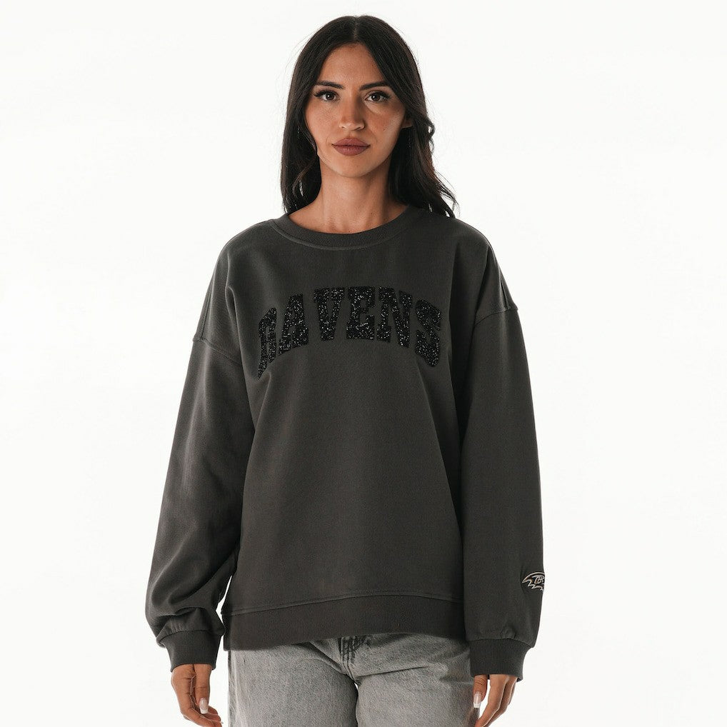 Baltimore Ravens The Wild Collective Women's Rock Crystal Oversized Crewneck Sweatshirt Charcoal - NFL