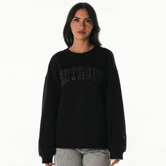 Detroit Lions The Wild Collective Women's Rock Crystal Oversized Crewneck Sweatshirt Black - NFL