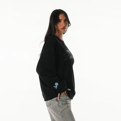 Detroit Lions The Wild Collective Women's Rock Crystal Oversized Crewneck Sweatshirt Black - NFL