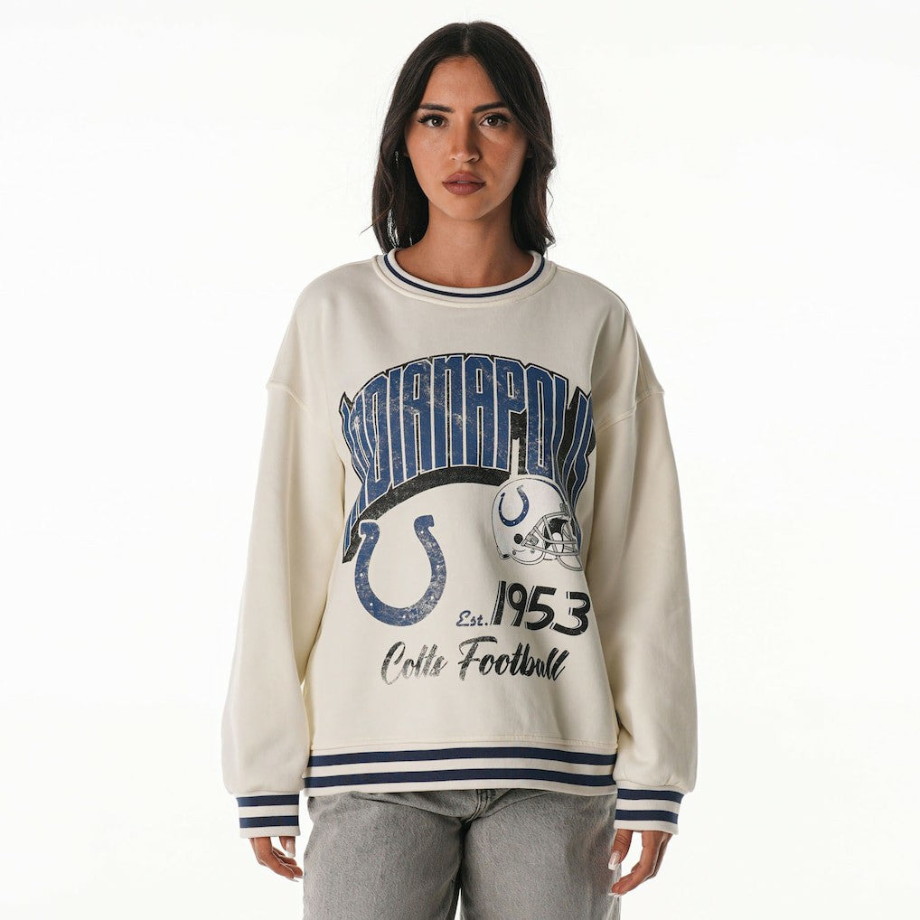Indianapolis Colts The Wild Collective Women's Oversized Vintage French Terry Sweatshirt Cream - NFL