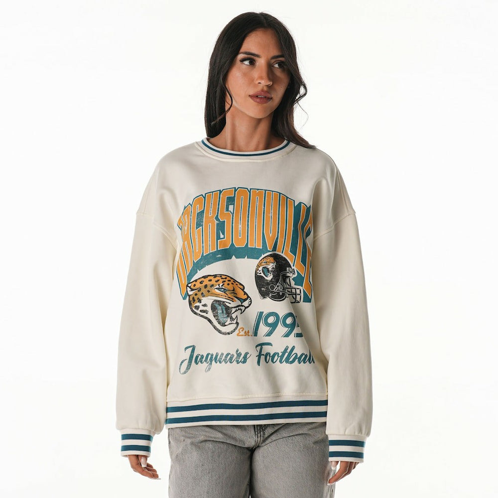 Jacksonville Jaguars The Wild Collective Women's Oversized Vintage French Terry Sweatshirt Cream - NFL