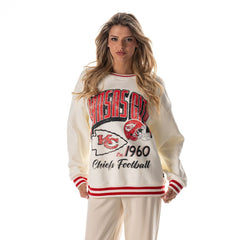 Kansas City Chiefs The Wild Collective Women's Oversized Vintage French Terry Sweatshirt Cream - NFL