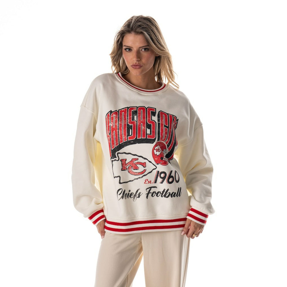 Kansas City Chiefs The Wild Collective Women's Oversized Vintage French Terry Sweatshirt Cream - NFL