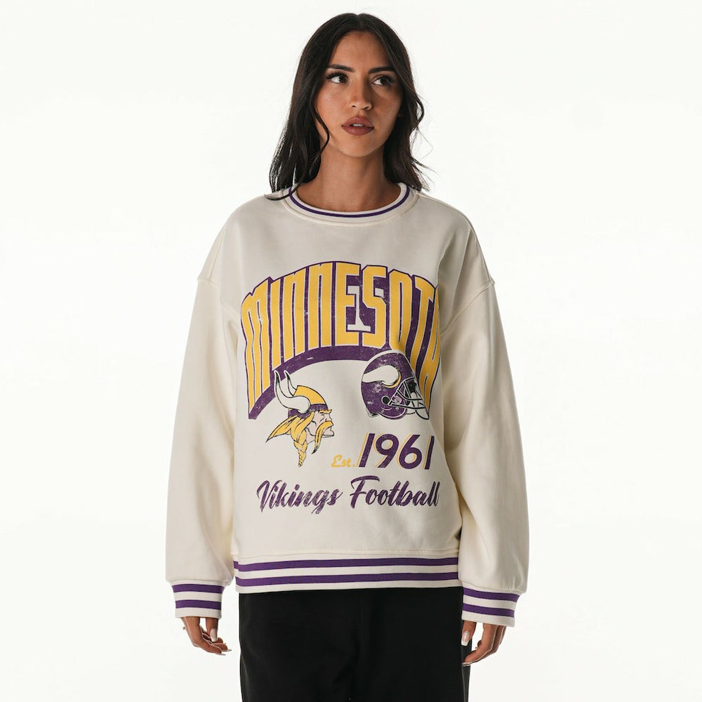Minnesota Vikings The Wild Collective Women's Oversized Vintage French Terry Sweatshirt Cream - NFL