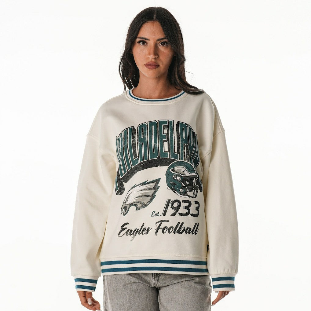 Philadelphia Eagles The Wild Collective Women's Oversized Vintage French Terry Sweatshirt Cream - NFL