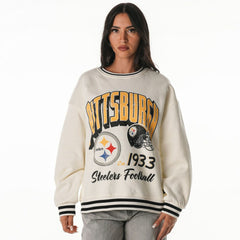 Pittsburgh Steelers The Wild Collective Women's Oversized Vintage French Terry Sweatshirt Cream - NFL