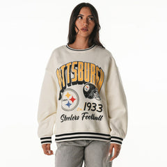 Pittsburgh Steelers The Wild Collective Women's Oversized Vintage French Terry Sweatshirt Cream - NFL