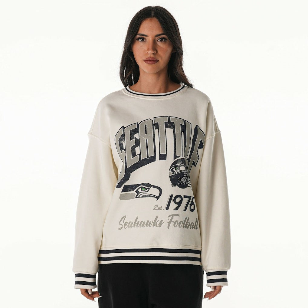 Seattle Seahawks The Wild Collective Women's Oversized Vintage French Terry Sweatshirt Cream - NFL