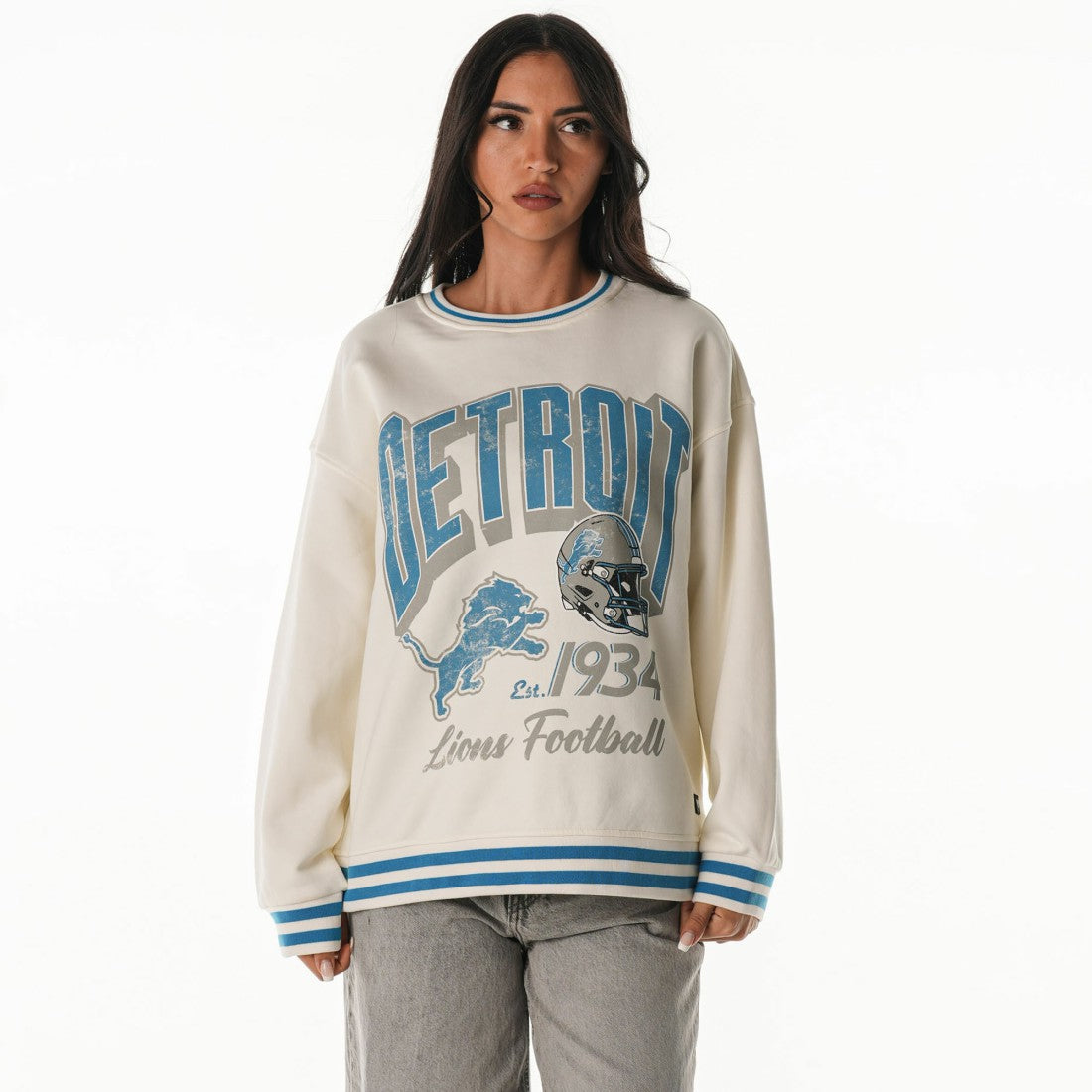 Detroit Lions The Wild Collective Women's Oversized Vintage French Terry Sweatshirt Cream - NFL