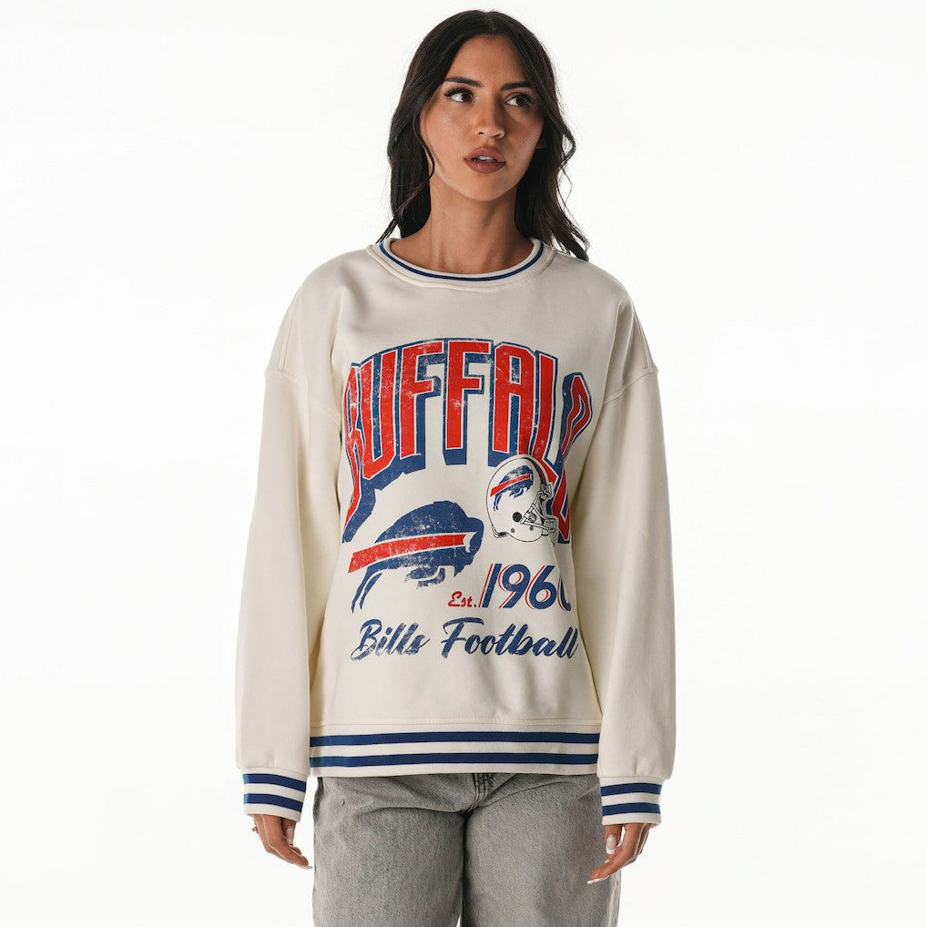 Buffalo Bills The Wild Collective Women's Oversized Vintage French Terry Sweatshirt Cream - NFL