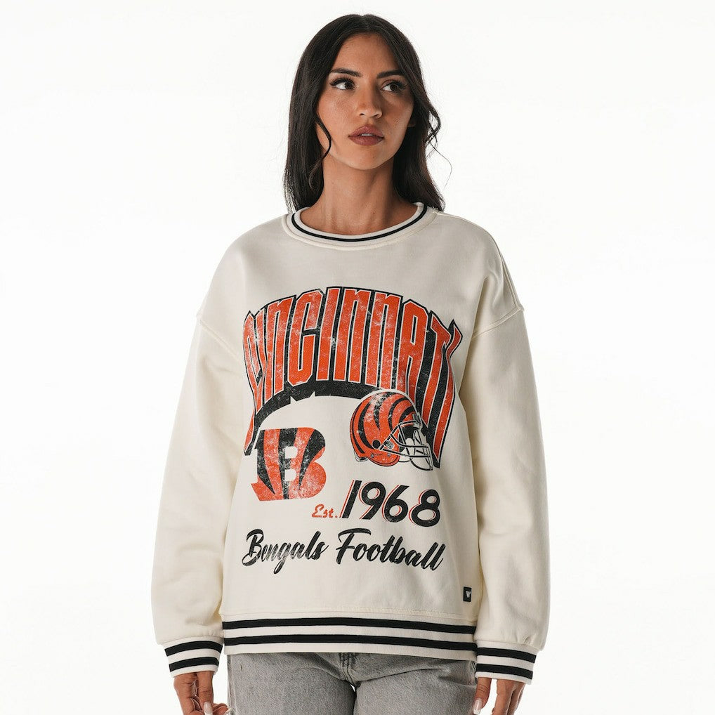 Cincinnati Bengals The Wild Collective Women's Oversized Vintage French Terry Sweatshirt Cream - NFL