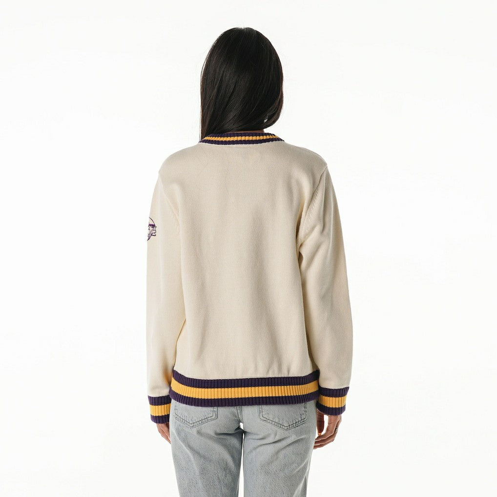 Minnesota Vikings The Wild Collective Women's Jacquard V-Neck Sweater Cream - NFL