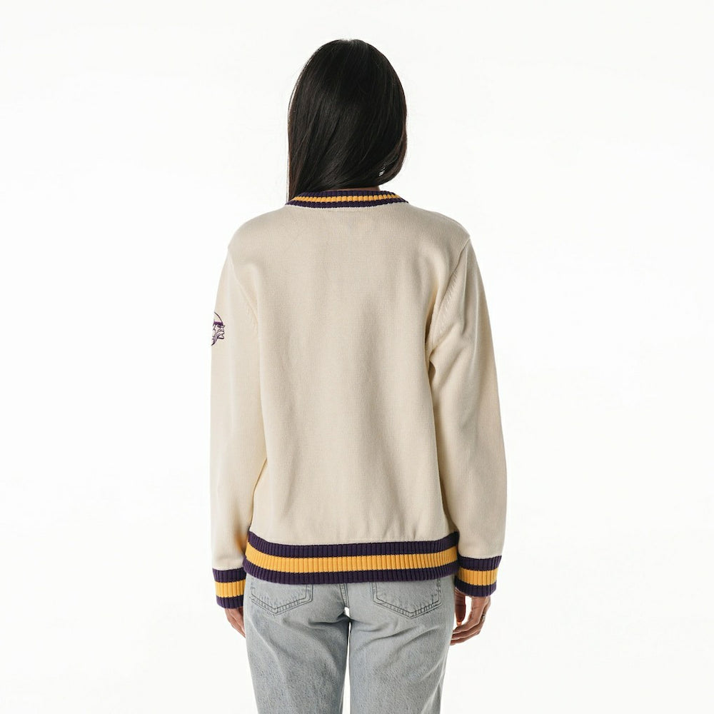 Minnesota Vikings The Wild Collective Women's Jacquard V-Neck Sweater Cream - NFL