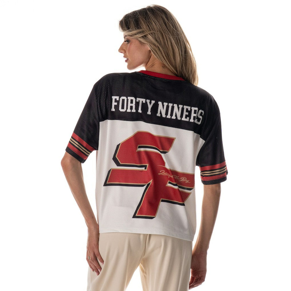 San Francisco 49ers The Wild Collective Women's Boxy Cropped Mesh T-Shirt White - NFL