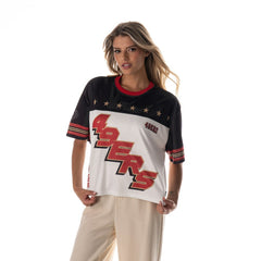 San Francisco 49ers The Wild Collective Women's Boxy Cropped Mesh T-Shirt White - NFL