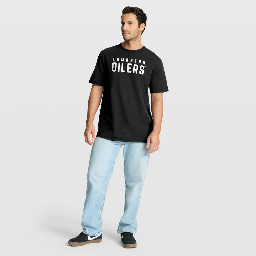 Edmonton Oilers - Fanatics Play Distressed Wordmark Stadium Slub T-Shirt Black