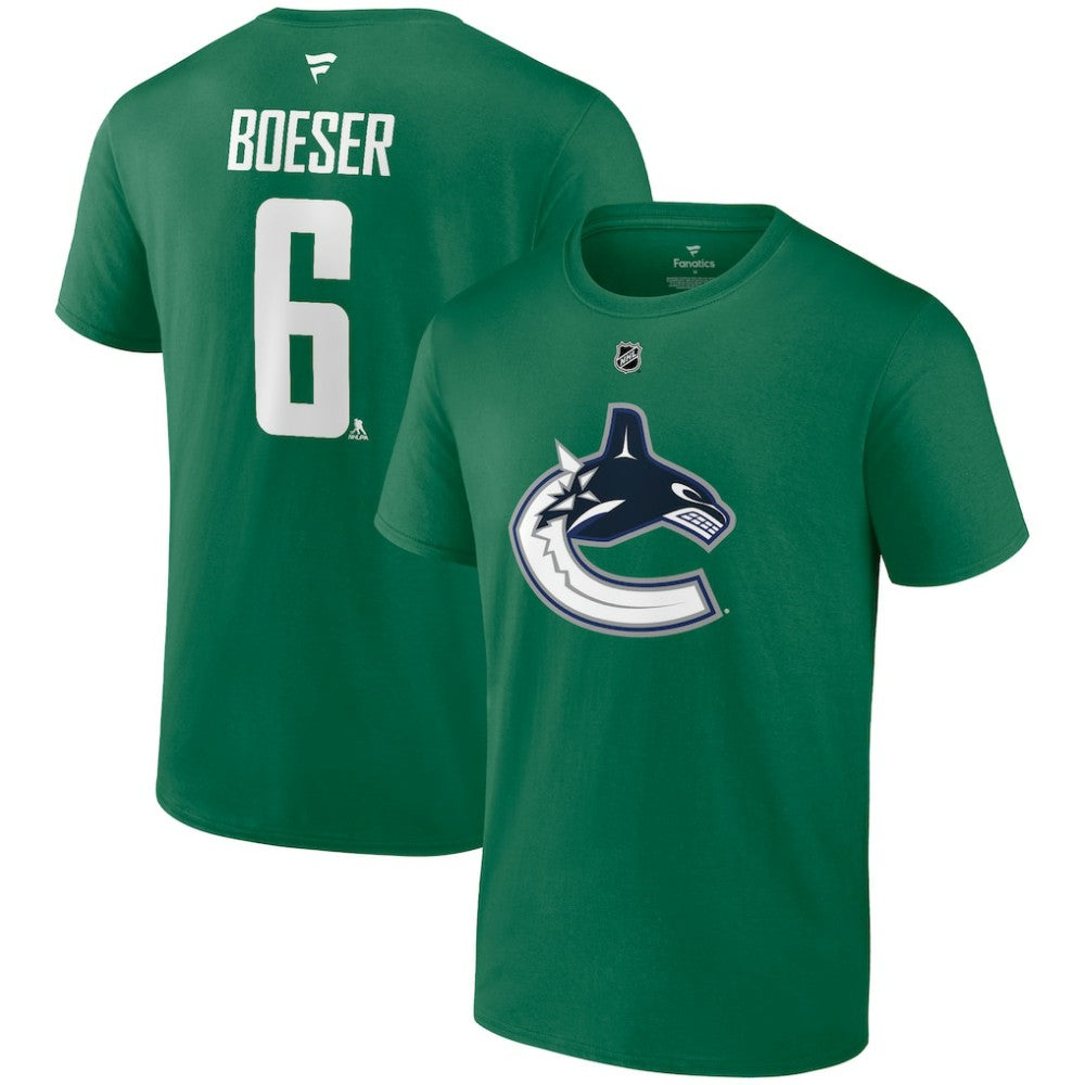 Brock Boeser Vancouver Canucks - Fanatics Authentic Stack Name & Number T-Shirt Green