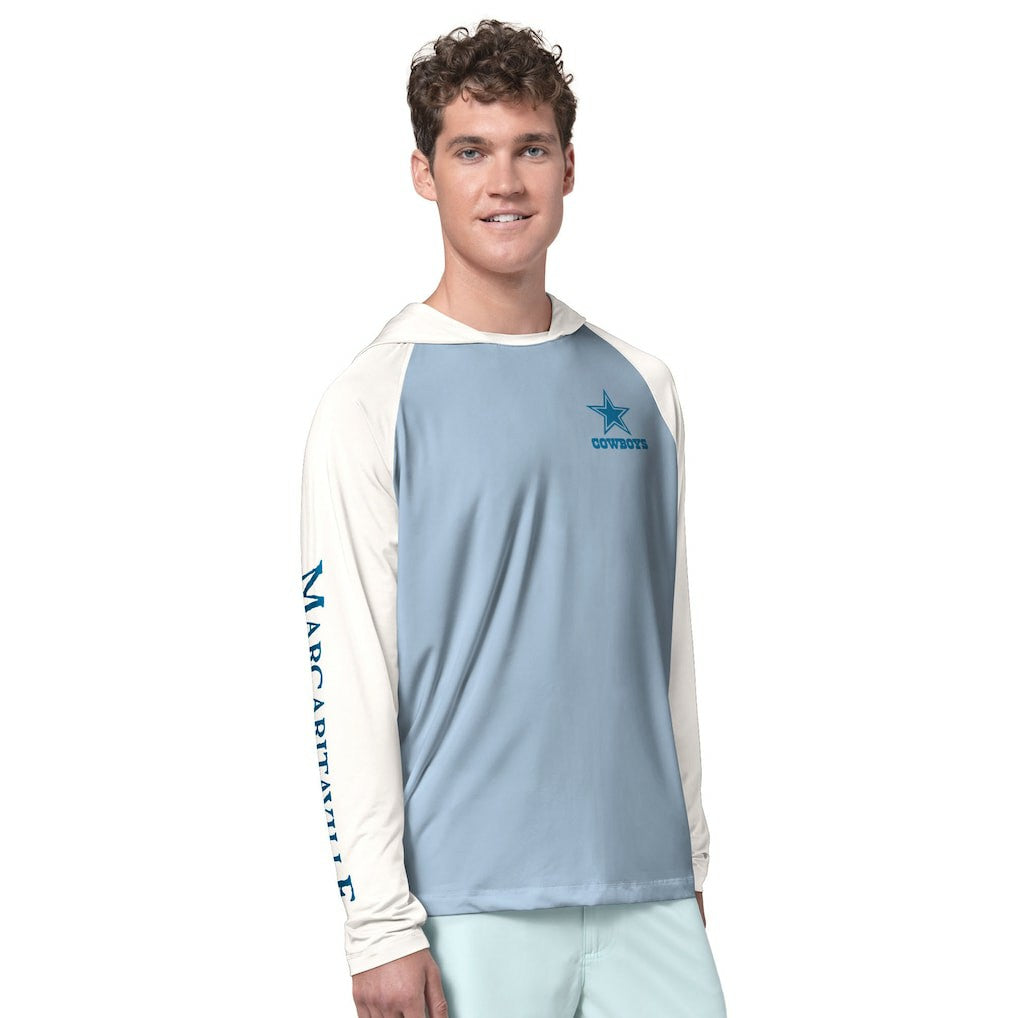 Dallas Cowboys Margaritaville Sand, Sea, Sunsets Long-Sleeve Rashguard Hoodie Pullover -Light Blue/Cream - NFL