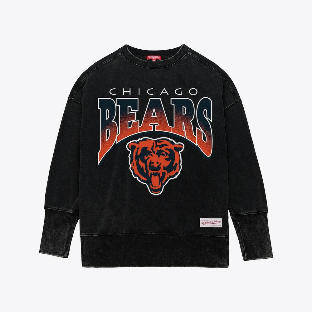 Chicago Bears Women's Delineate Mineral Wash Crewneck Sweatshirt Black - Mitchell & Ness