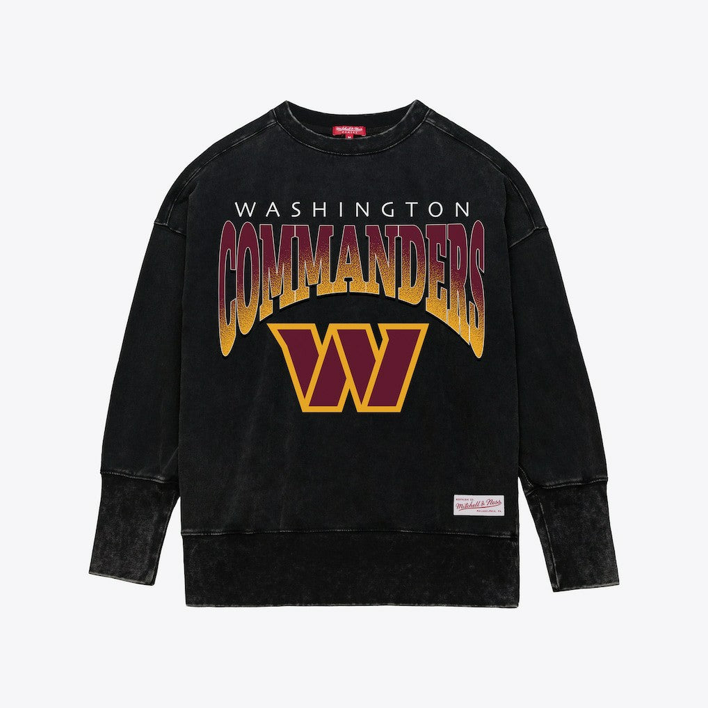 Washington Commanders Women's Delineate Mineral Wash Crewneck Sweatshirt Black - Mitchell & Ness