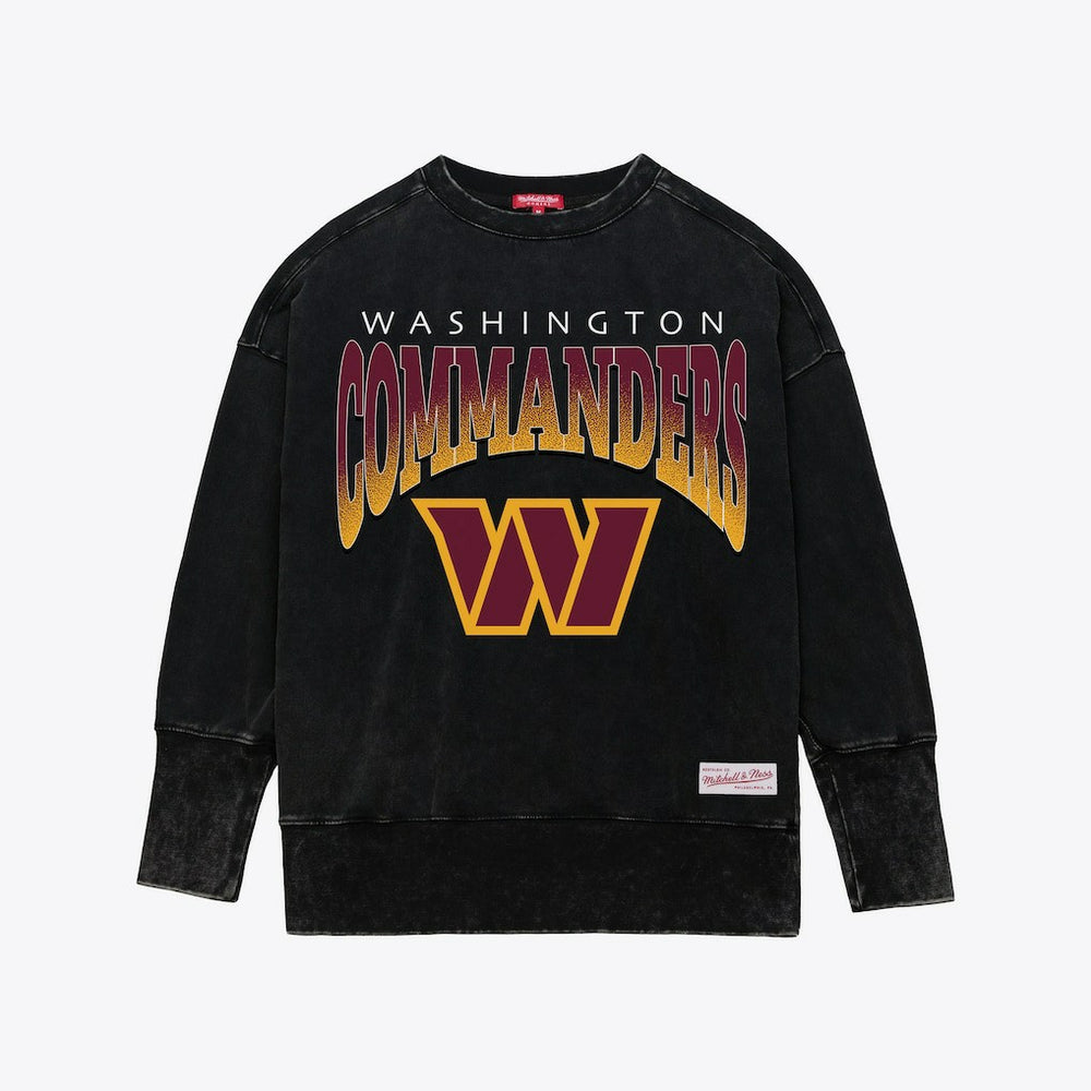 Washington Commanders Women's Delineate Mineral Wash Crewneck Sweatshirt Black - Mitchell & Ness
