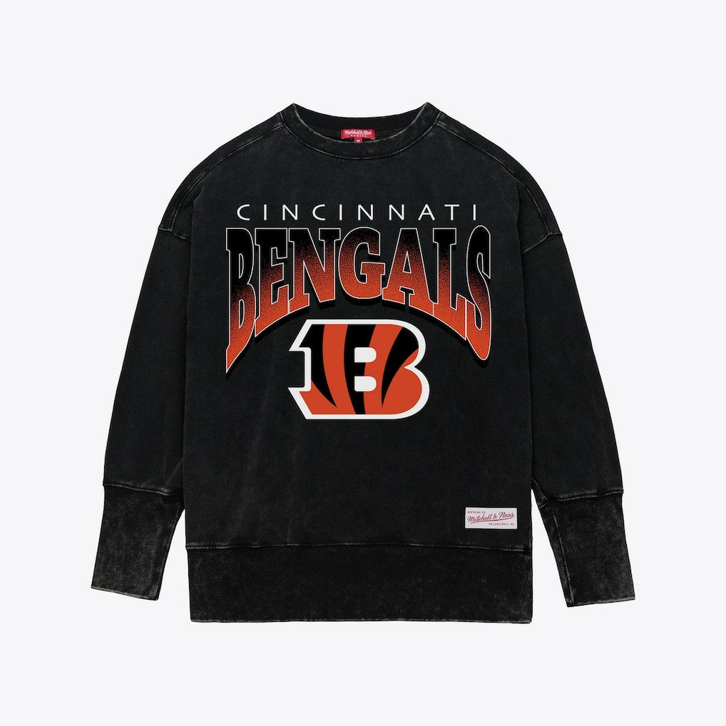 Cincinnati Bengals Women's Delineate Mineral Wash Crewneck Sweatshirt Black - Mitchell & Ness