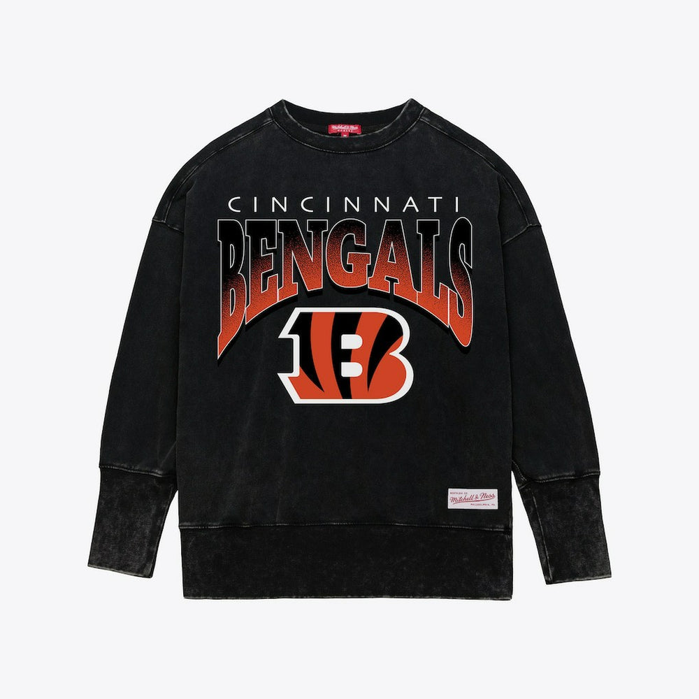 Cincinnati Bengals Women's Delineate Mineral Wash Crewneck Sweatshirt Black - Mitchell & Ness
