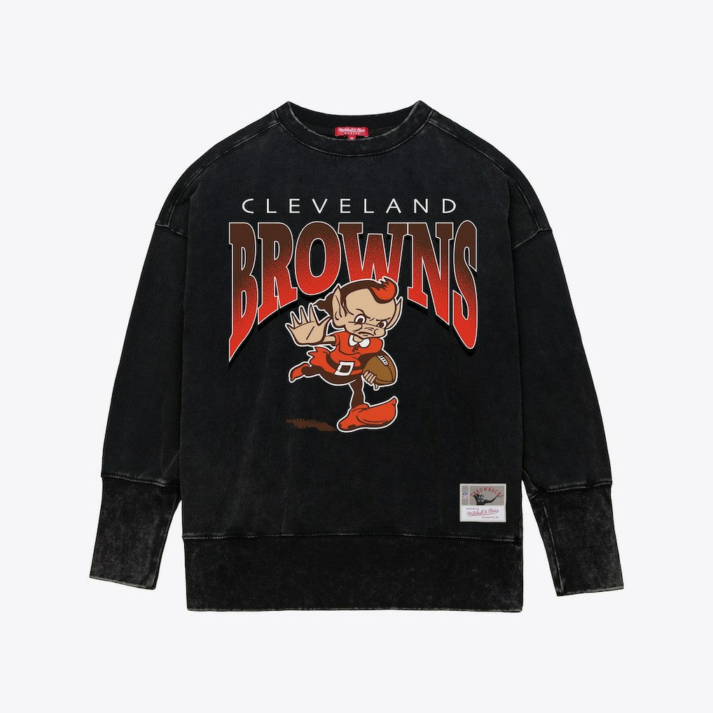 Cleveland Browns Women's Delineate Mineral Wash Crewneck Sweatshirt Black - Mitchell & Ness