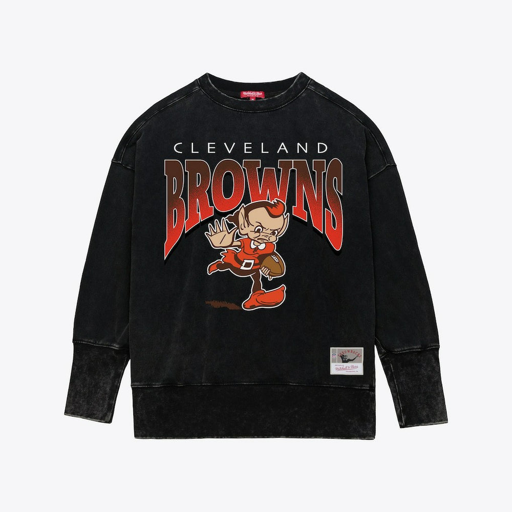 Cleveland Browns Women's Delineate Mineral Wash Crewneck Sweatshirt Black - Mitchell & Ness