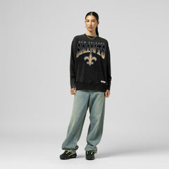 New Orleans Saints Women's Delineate Mineral Wash Crewneck Sweatshirt Black - Mitchell & Ness
