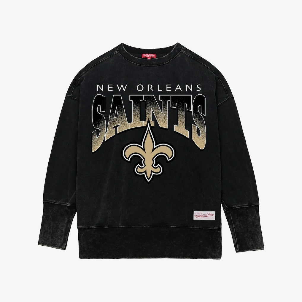 New Orleans Saints Women's Delineate Mineral Wash Crewneck Sweatshirt Black - Mitchell & Ness