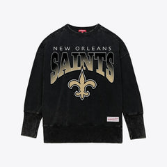 New Orleans Saints Women's Delineate Mineral Wash Crewneck Sweatshirt Black - Mitchell & Ness