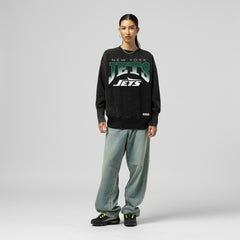 New York Jets Women's Delineate Mineral Wash Crewneck Sweatshirt Black - Mitchell & Ness