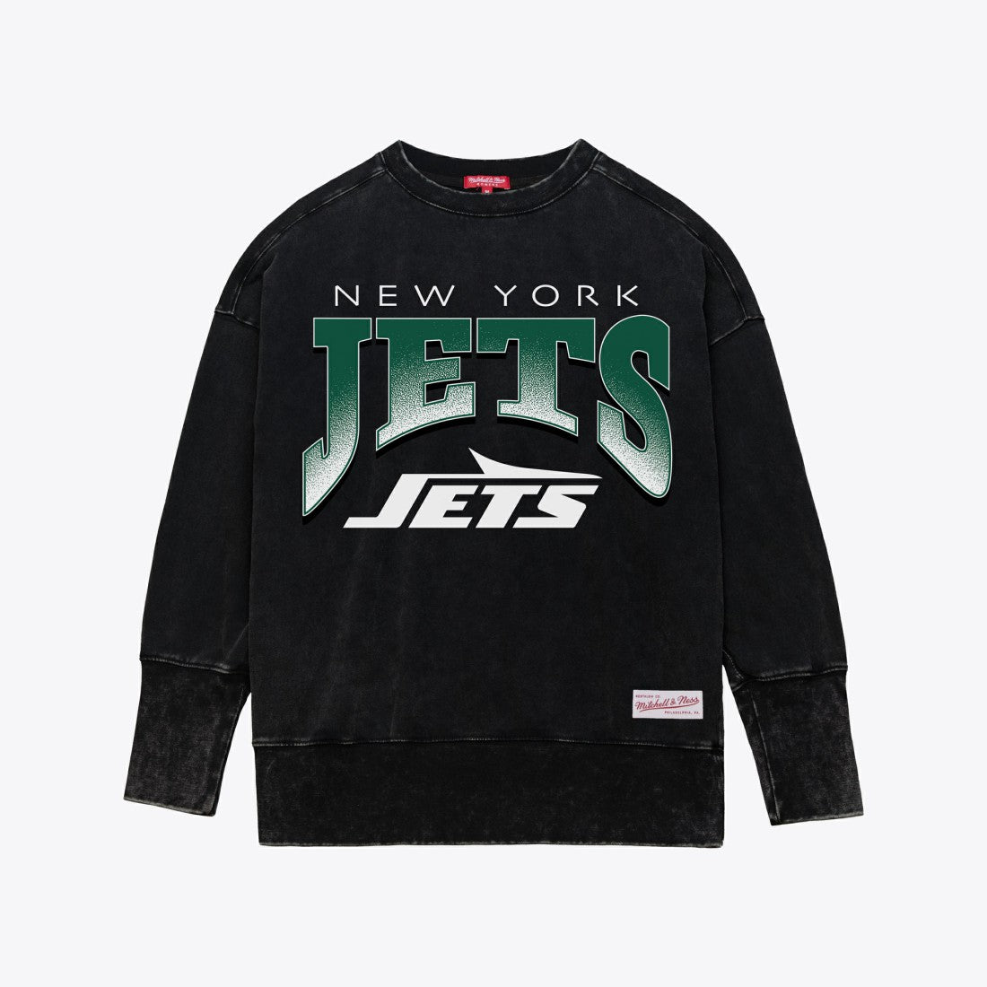 New York Jets Women's Delineate Mineral Wash Crewneck Sweatshirt Black - Mitchell & Ness