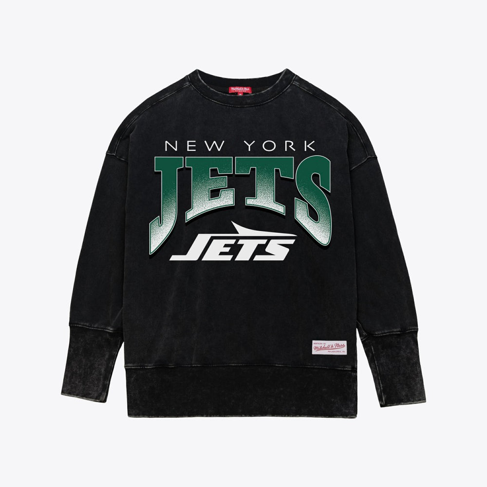 New York Jets Women's Delineate Mineral Wash Crewneck Sweatshirt Black - Mitchell & Ness