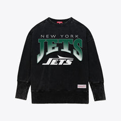 New York Jets Women's Delineate Mineral Wash Crewneck Sweatshirt Black - Mitchell & Ness
