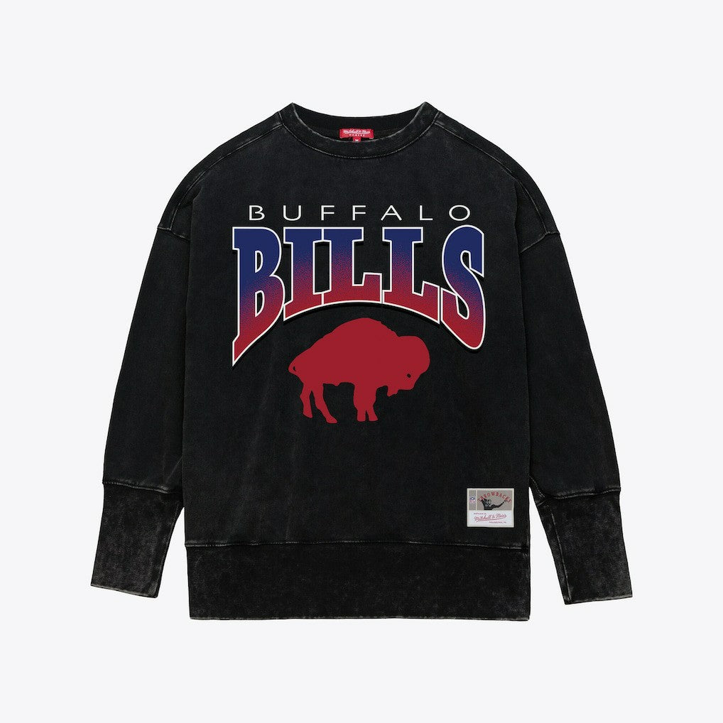 Buffalo Bills Women's Delineate Mineral Wash Crewneck Sweatshirt Black - Mitchell & Ness