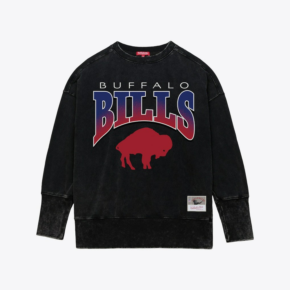 Buffalo Bills Women's Delineate Mineral Wash Crewneck Sweatshirt Black - Mitchell & Ness