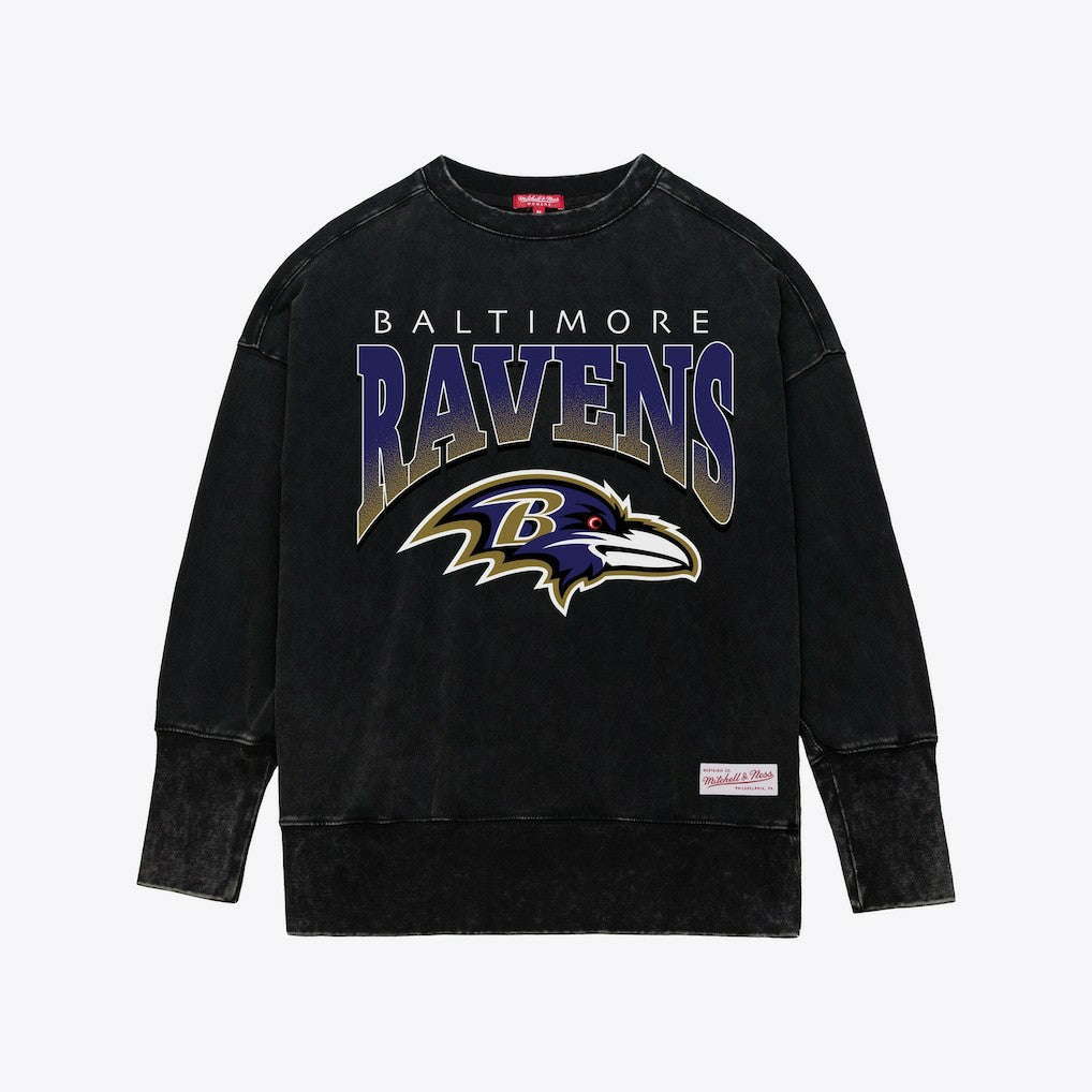 Baltimore Ravens Women's Delineate Mineral Wash Crewneck Sweatshirt Black - Mitchell & Ness
