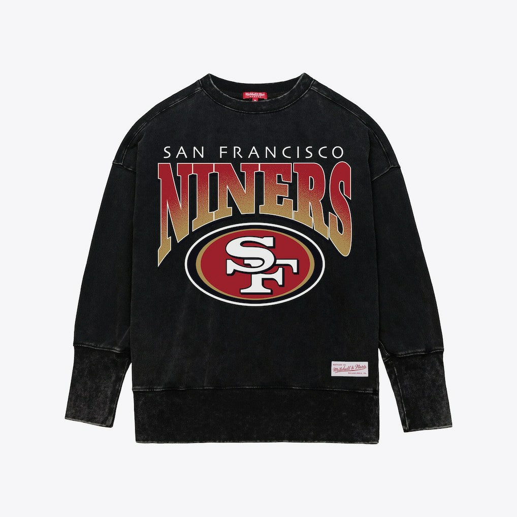 San Francisco 49ers Women's Delineate Mineral Wash Crewneck Sweatshirt Black - Mitchell & Ness